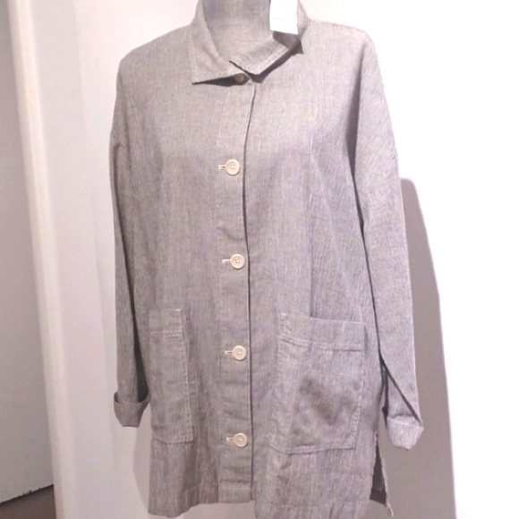 Eileen Fisher Jackets & Blazers - Eileen Fisher Organic Cotton Jacket Top Black\White pinstripe Boxy Fit N…